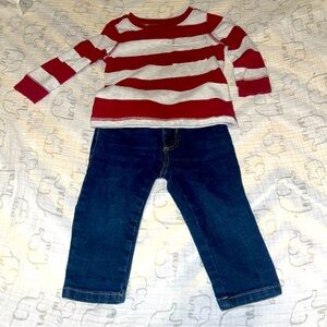 Old Navy baby striped long sleeve and jeans Set. 12-18 months